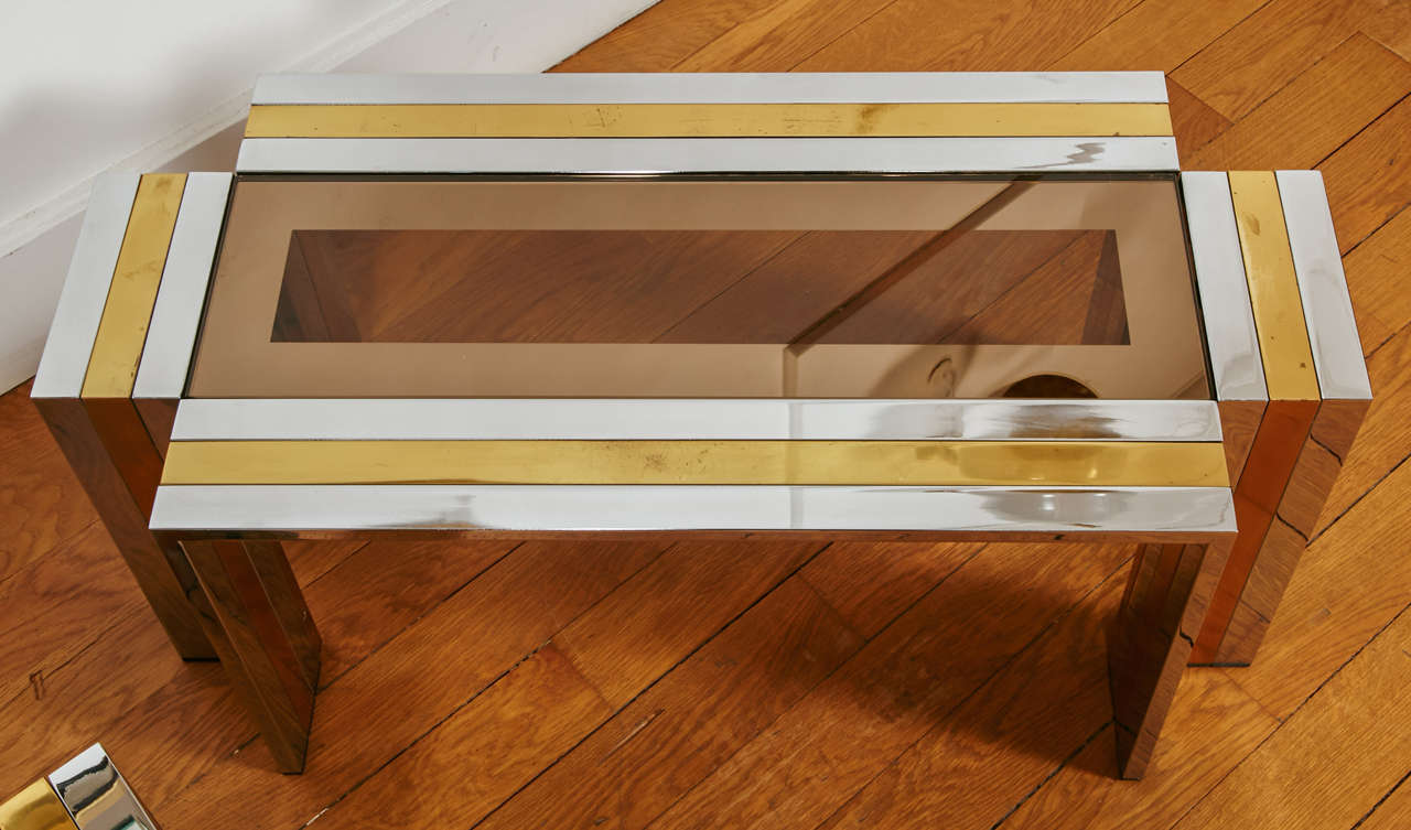 Pair of Gilt Brass and Chromed Steel Coffee Tables by Romeo Rega, 1970s In Good Condition In Paris, FR