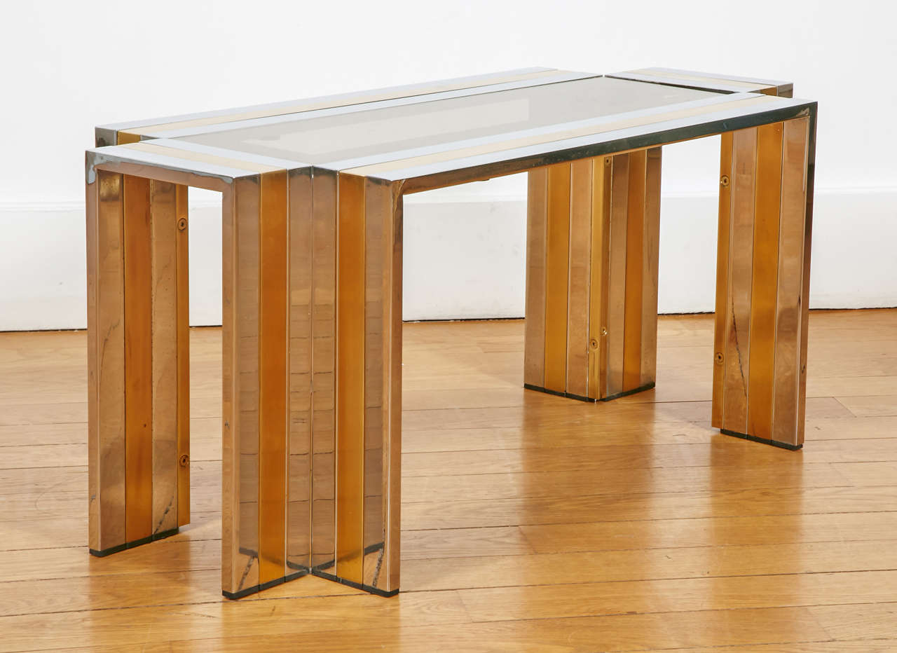 Late 20th Century Pair of Gilt Brass and Chromed Steel Coffee Tables by Romeo Rega, 1970s