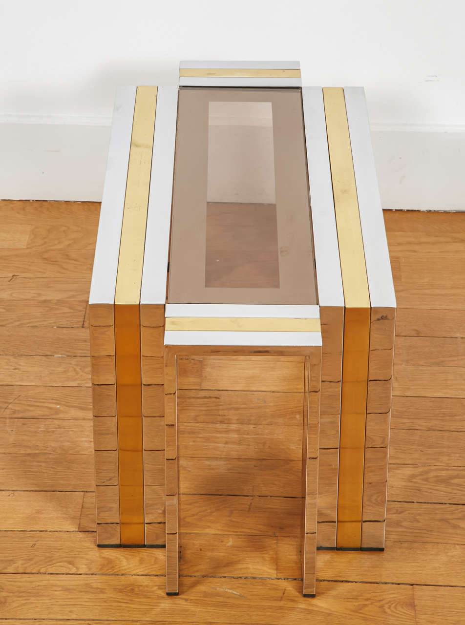 Pair of Gilt Brass and Chromed Steel Coffee Tables by Romeo Rega, 1970s 1