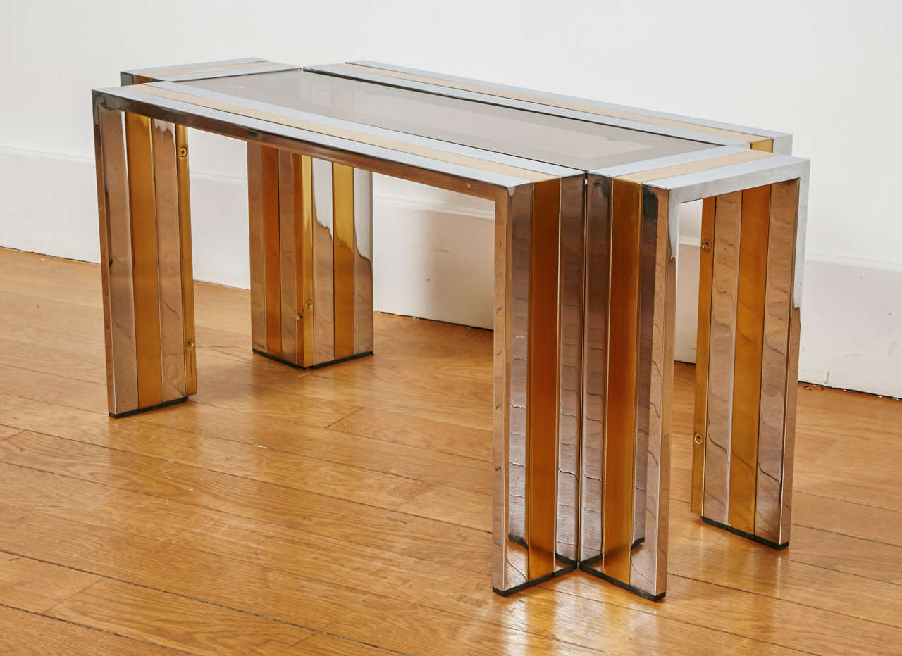 Pair of Gilt Brass and Chromed Steel Coffee Tables by Romeo Rega, 1970s 2