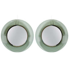 Two Circular Bejeweled Mirrors with Smoked Grey Frames by Fontana Arte, 1958