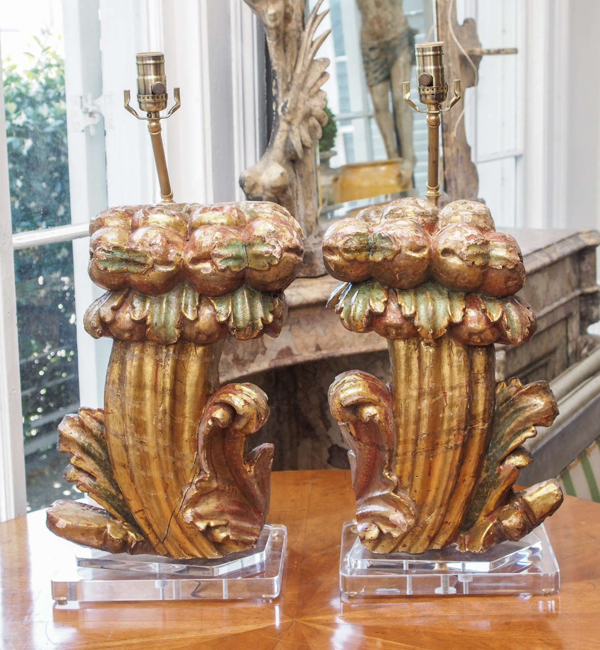 19th century fragments   Painted and gilded on lucite bases