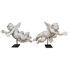 Beautifully Wood-Carved 19th Century Pair of Putti
