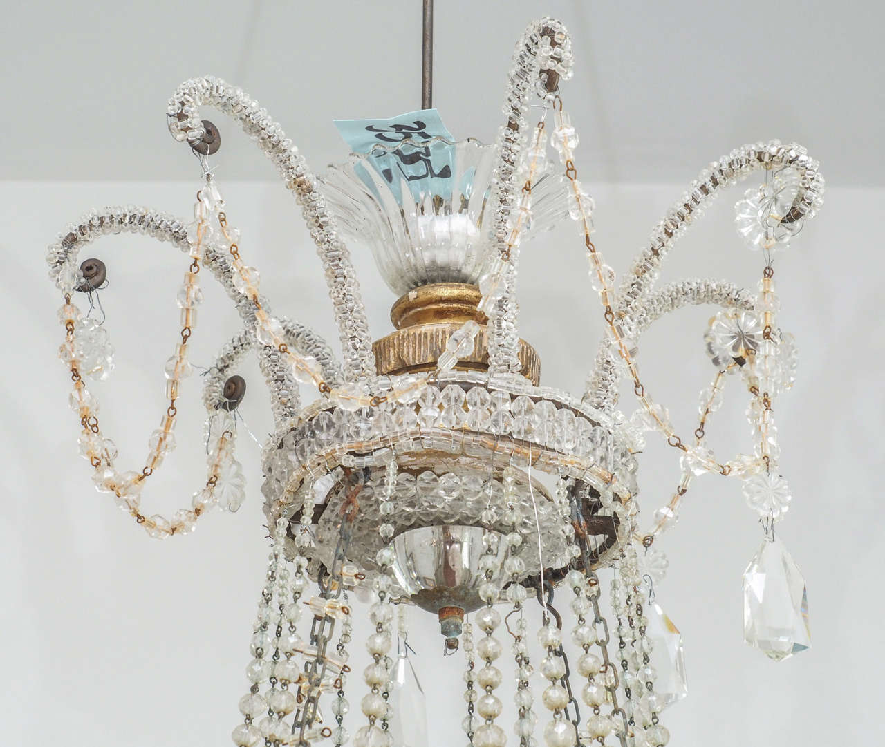 French 19th Century Repousse Crystal and Gilt Tole Chandelier In Good Condition For Sale In New Orleans, LA