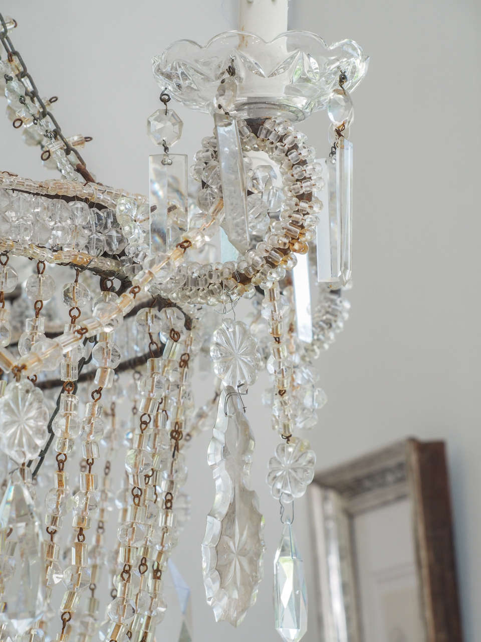 French 19th Century Repousse Crystal and Gilt Tole Chandelier For Sale 5