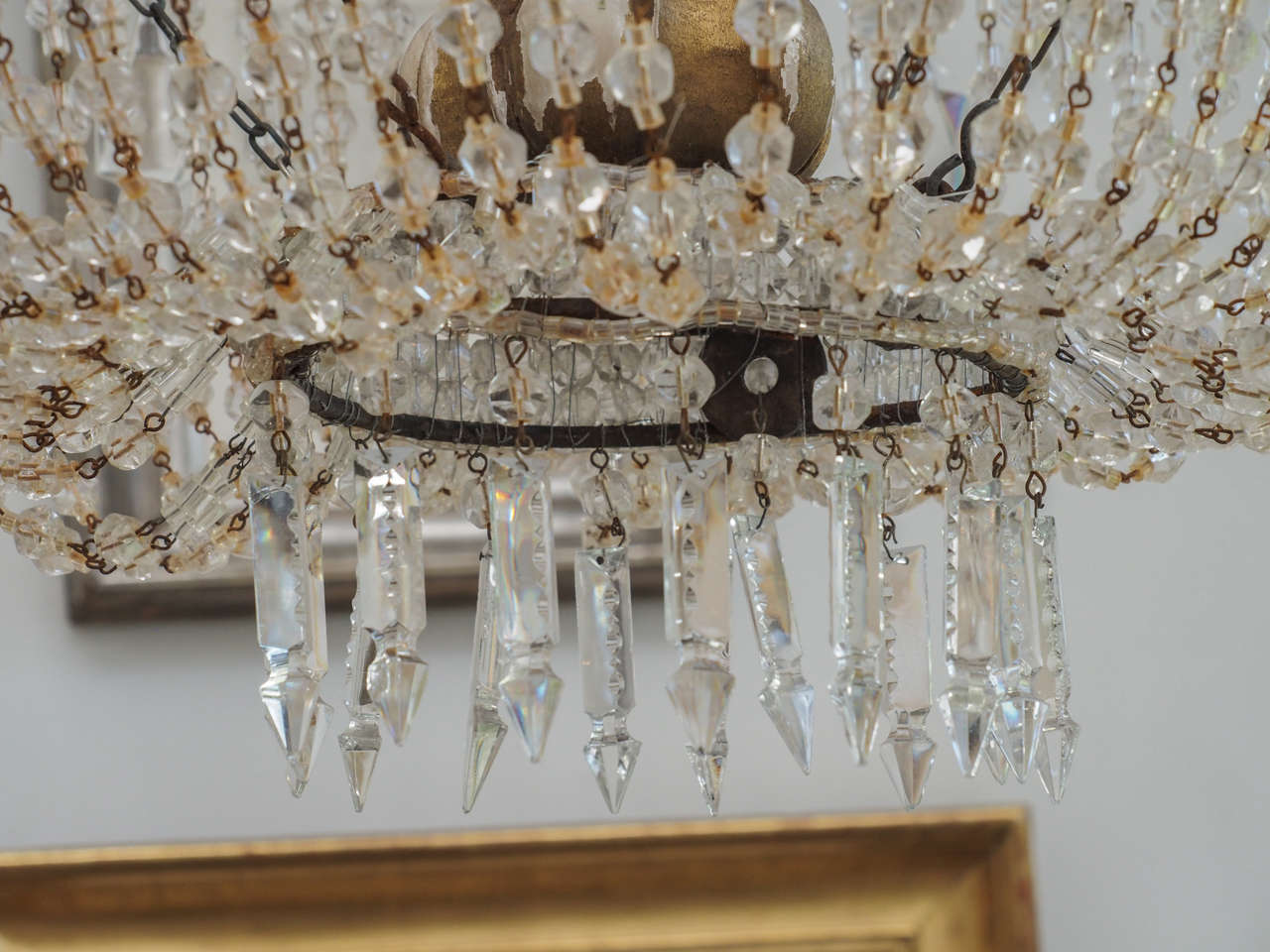 French 19th Century Repousse Crystal and Gilt Tole Chandelier For Sale 6