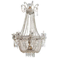 French 19th Century Repousse Crystal and Gilt Tole Chandelier