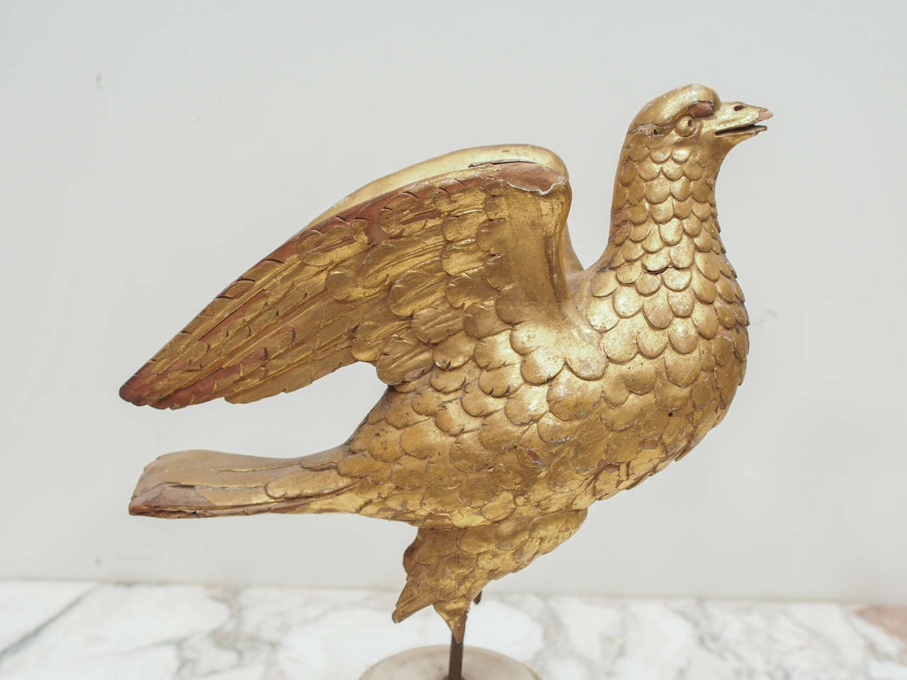 French Giltwood Pigeon Fragment now Mounted on a Napoleon III Marble Base