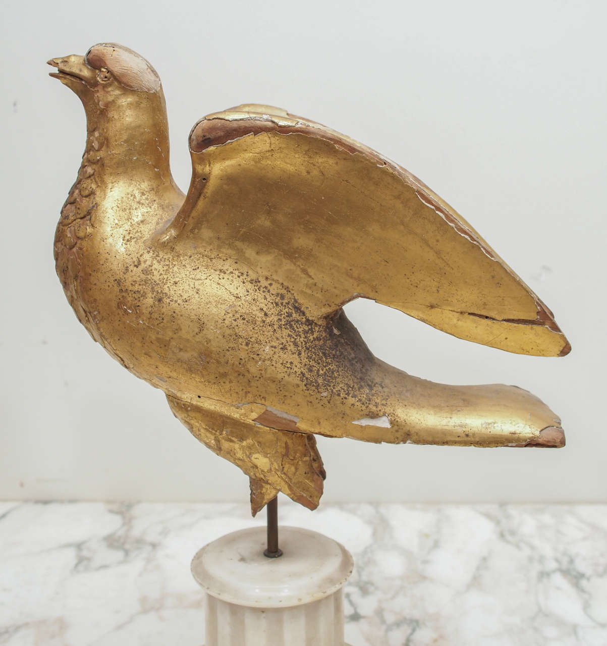 19th Century Giltwood Pigeon Fragment now Mounted on a Napoleon III Marble Base