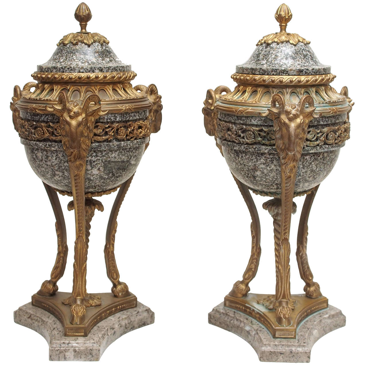 Pair of French Marble and Gilt Bronze Cassolet For Sale