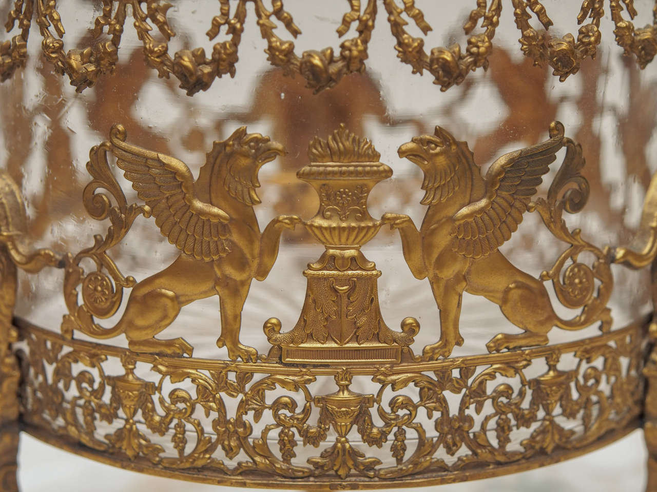 20th Century French Gilt Bronze and Crystal Rose Bowl