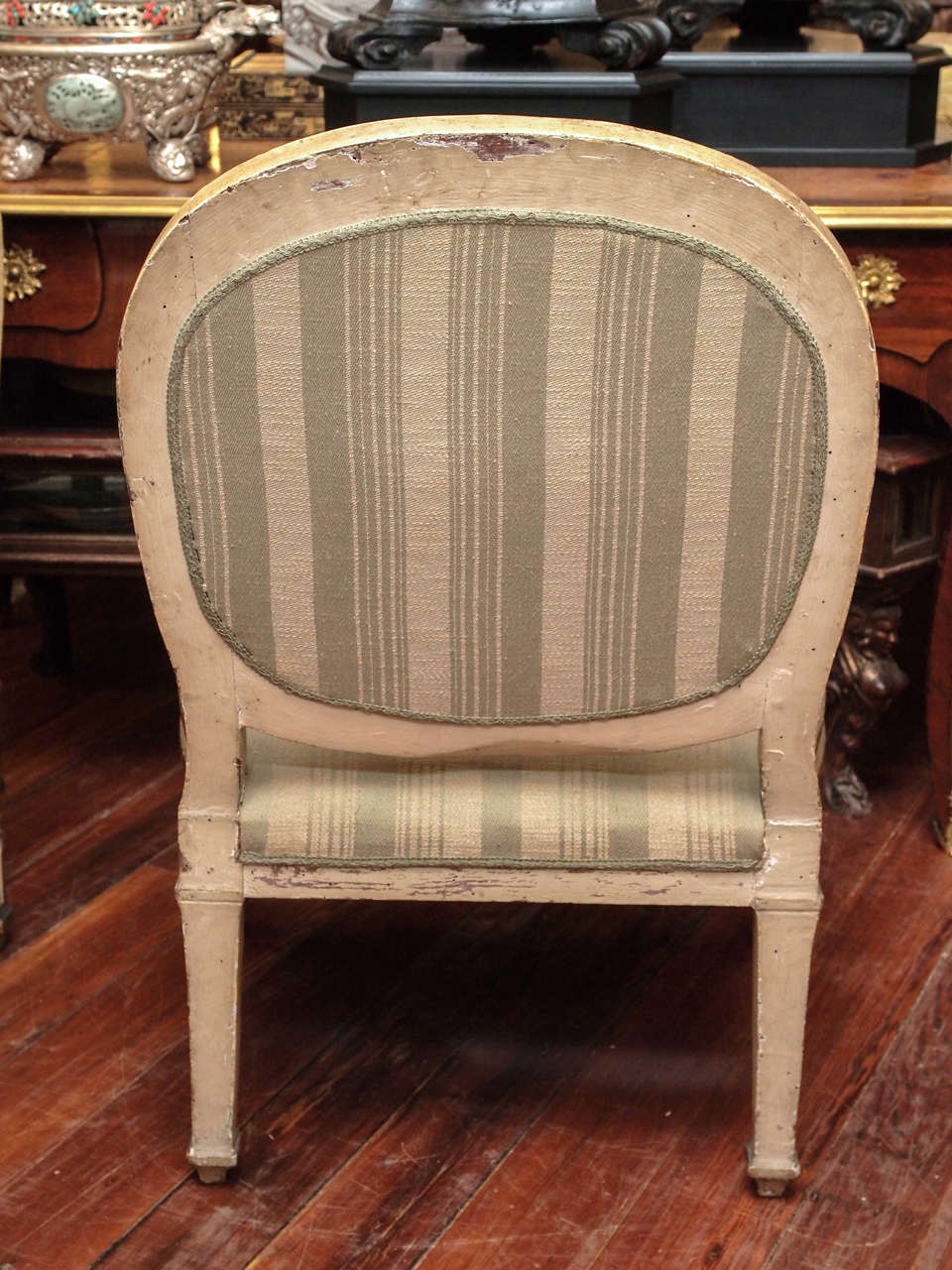 Four Italian Louis XVI Parcel Gilt and Painted Armchairs For Sale 5