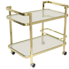 Minimalist, Mid-Century Large Barcart with Tinted Glass Shelves Minimalist, Mid-Century Large Barcart with Tinted Glass Shelves