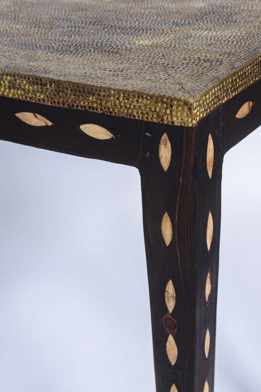 Artisan Console, Morocco, Hand Hammered Metal, Bone Inlay on Wood, Leaf Motive 2