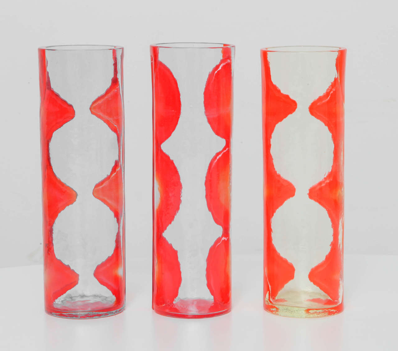Set of three Murano vases with brilliant, sculptural interiors. Each signed A. Barbini.