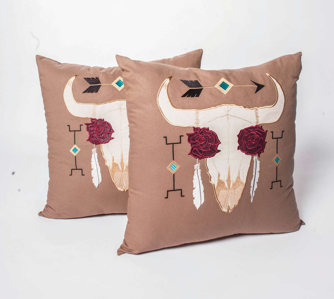 Embroidered Pair of Manuel Cuevas Throw Pillows For Sale