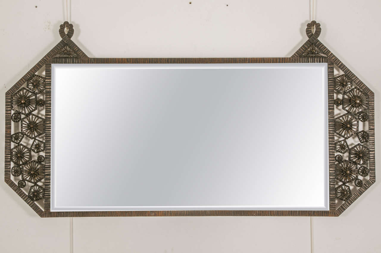 Art Deco Wrought Iron Wall Mirror, circa 1930