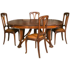 Art Nouveau Mahogany Dining Table and 12 Chairs by Paul A. Dumas