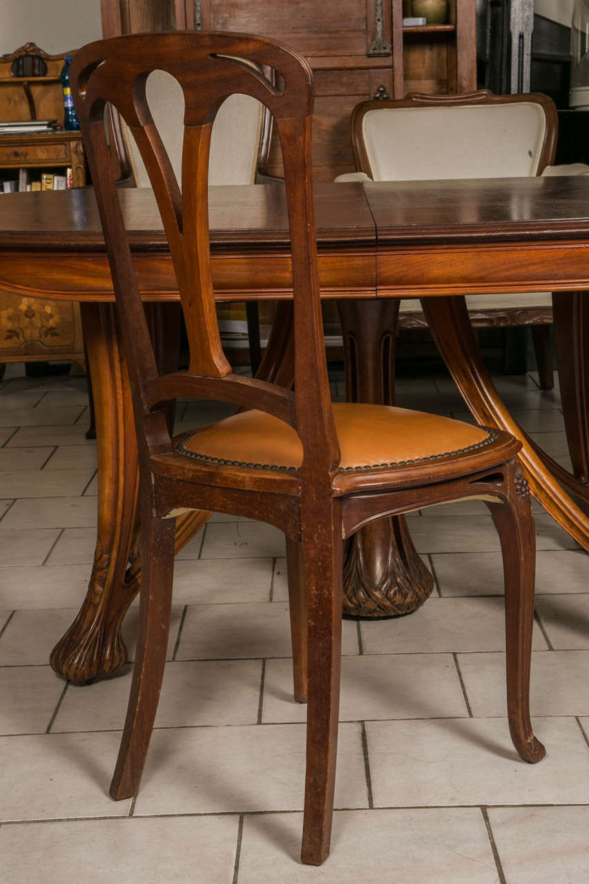 Early 20th Century Art Nouveau Mahogany Dining Table and 12 Chairs by Paul A. Dumas