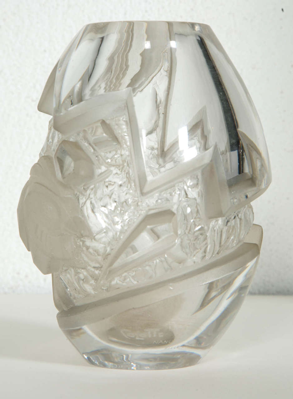 French Aristide Colotte Art Deco Crystal Vase, circa 1930