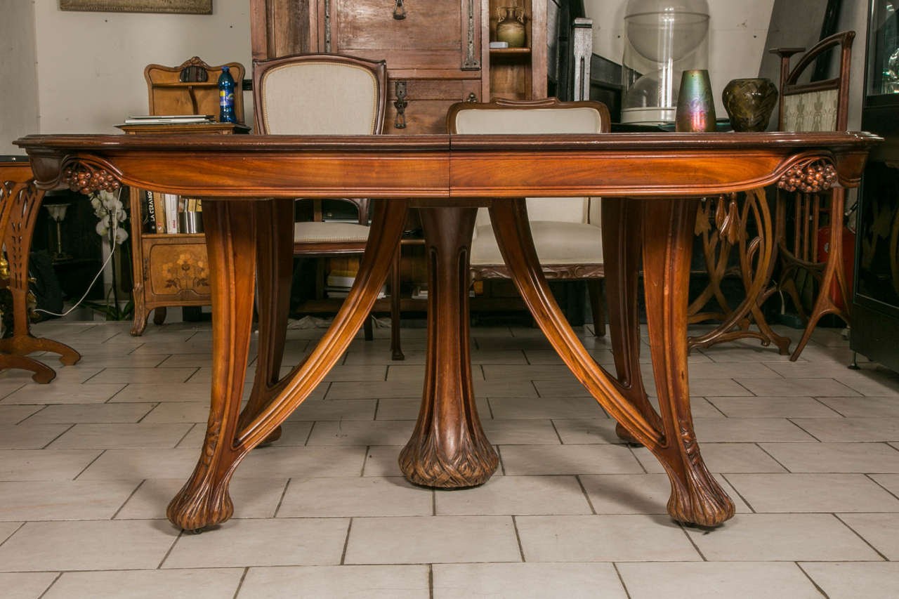 Art Nouveau Mahogany Dining Table and 12 Chairs by Paul A. Dumas at 1stDibs
