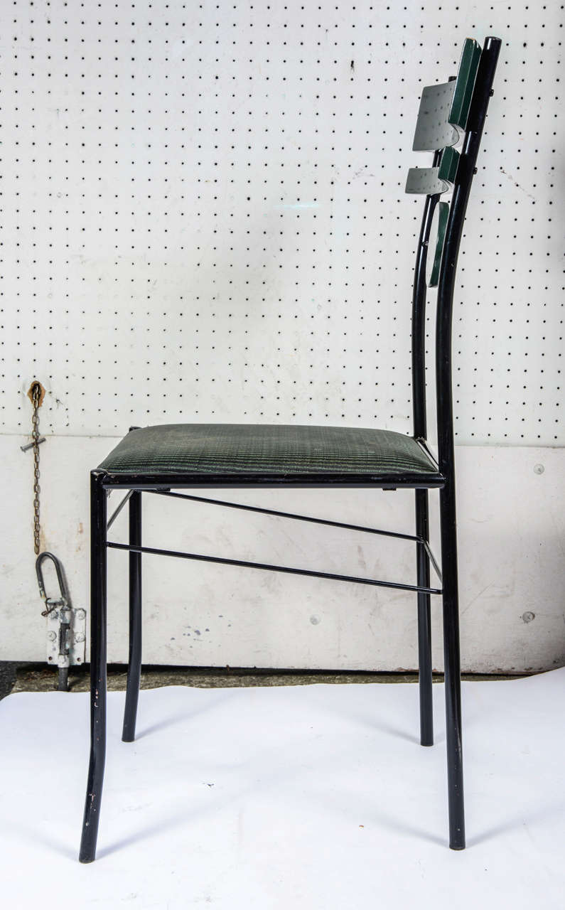 Six 1970s Pierre Cardin Chairs in Wrought Iron and Green Lacquered Wood In Good Condition In Saint-Ouen, FR