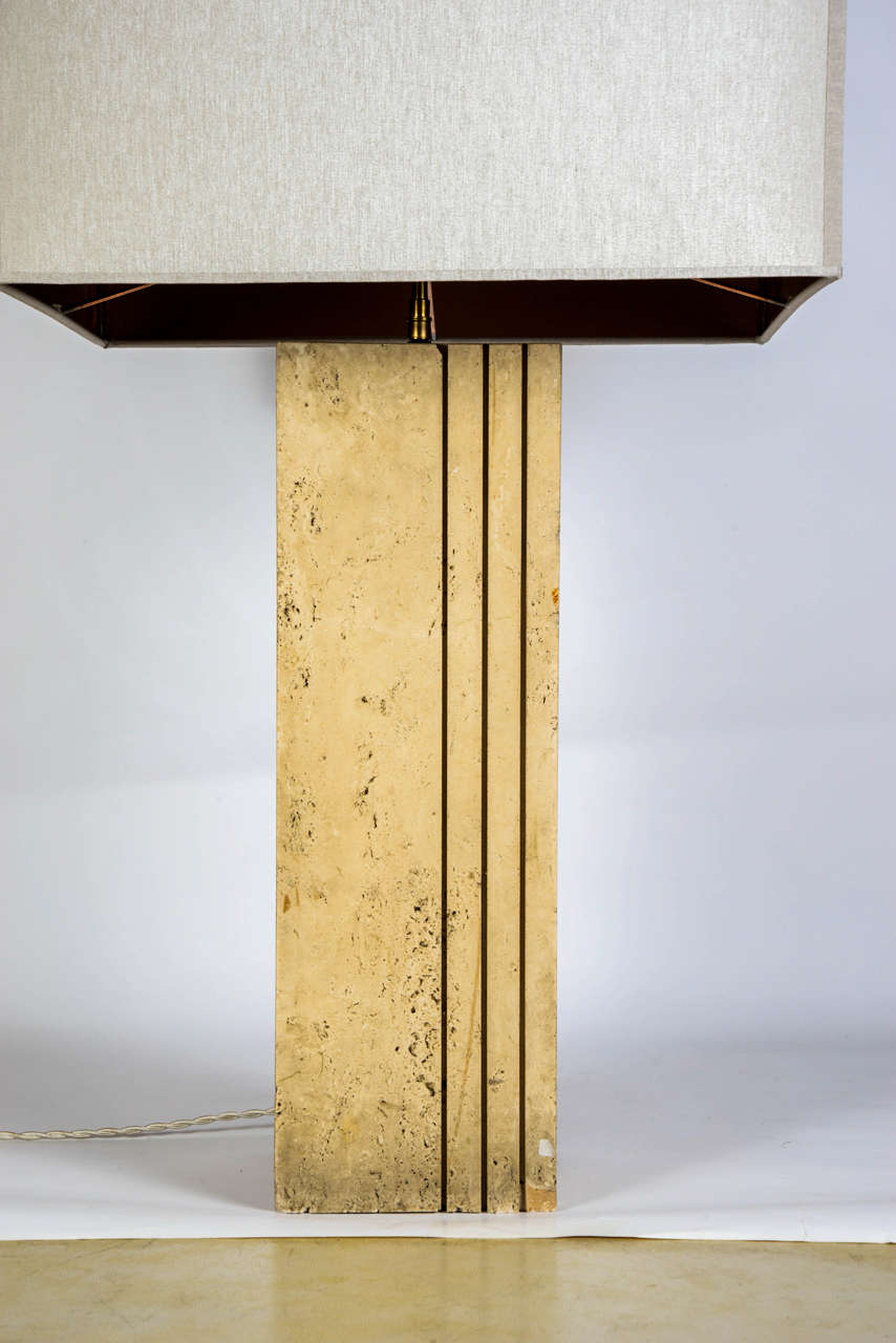 Art Deco Fluted and Right Angle Stone Table Lamp with New Lamp Shade For Sale