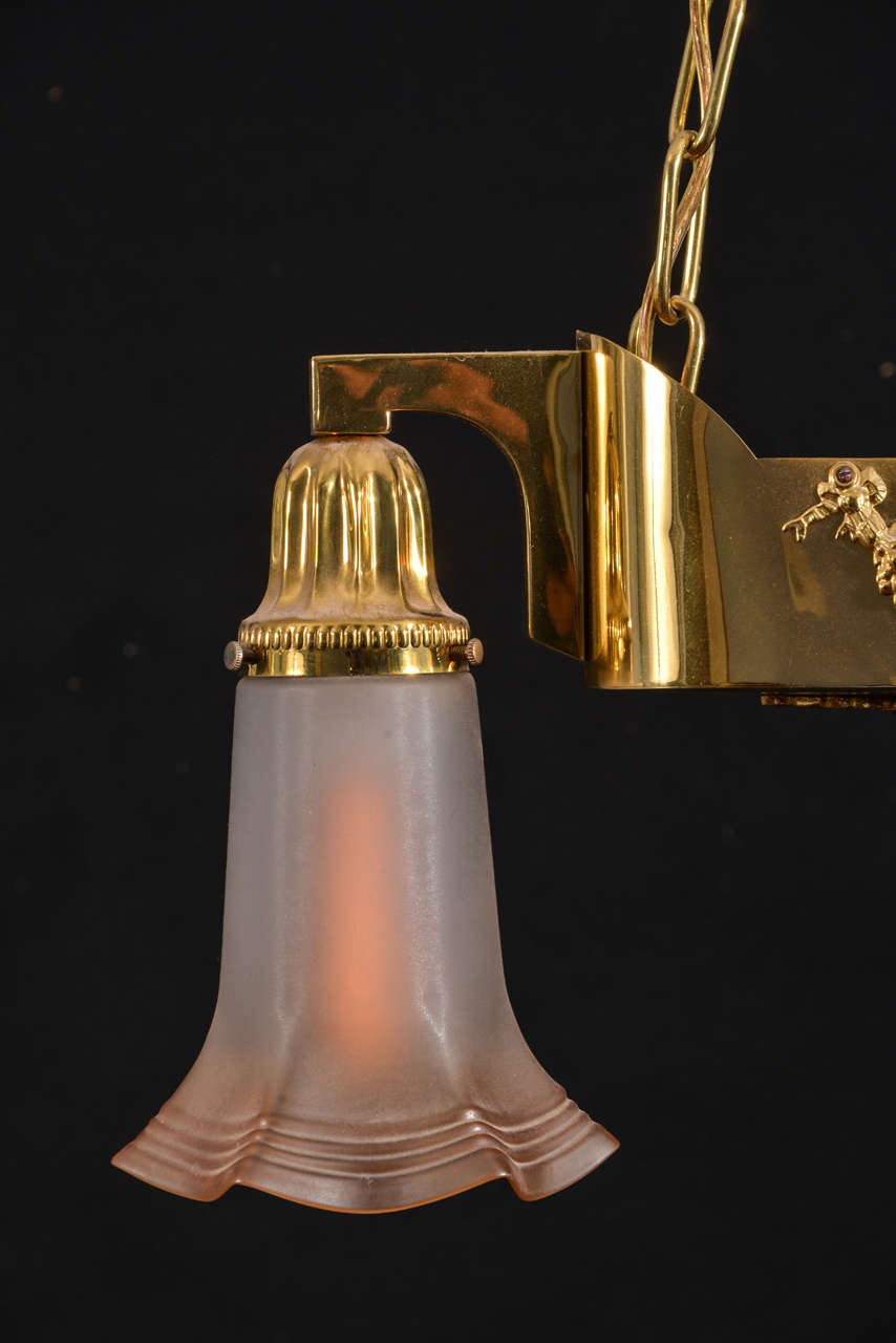 Two Light, Art Nouveau Pendant In Excellent Condition For Sale In Austin, TX