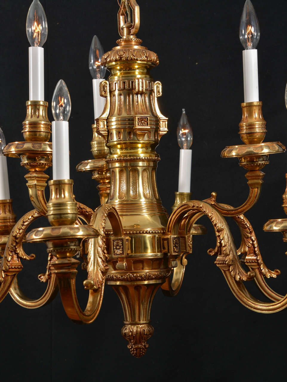 American Nine Light, Simple Georgian Cast Brass Chandelier For Sale