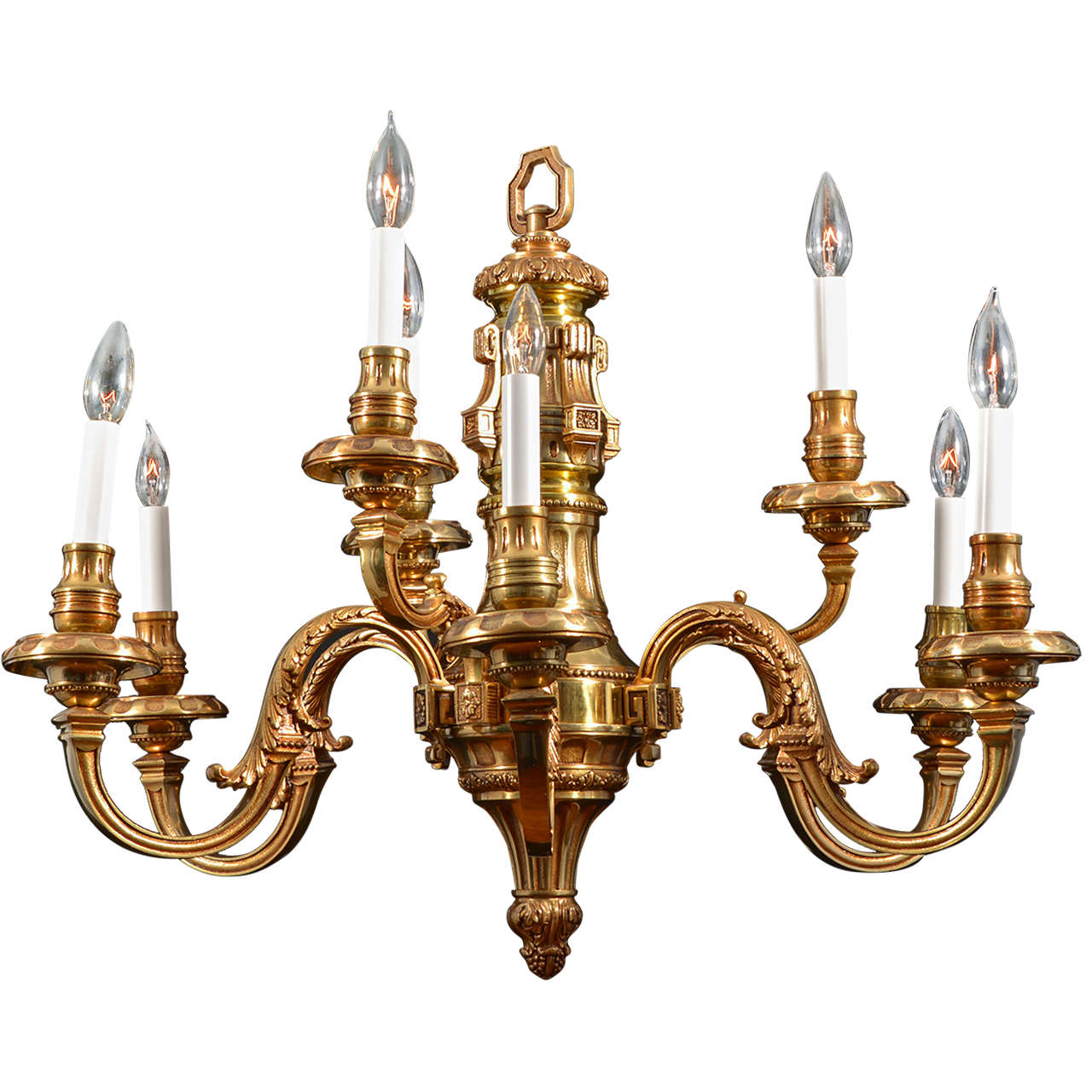Nine Light, Simple Georgian Cast Brass Chandelier For Sale