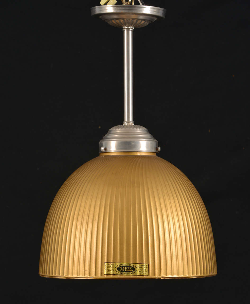 Vintage Holophane Mercury glass Pendant X-Ray Lamps with original gold finish on the outside (can be changed to any color and preserve the x-ray emblem).  The hardware is brushed nickle but is available in any color to suit your decor (nickle,