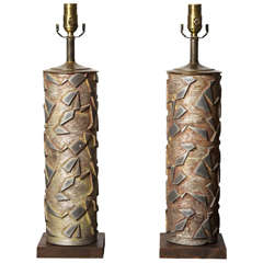 Pair of Antique Wallpaper Rolls as Lamps