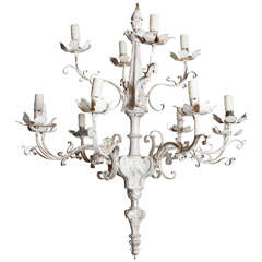 Antique Hand Carved Wood and Metal Chandelier