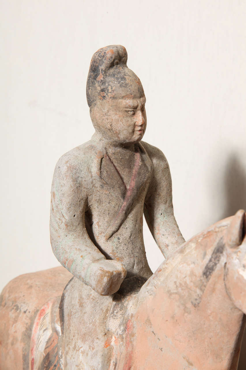 Chinese 7th-10th Century Tang Dynasty Terracotta Statuette of a Horse with Rider