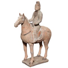 7th-10th Century Tang Dynasty Terracotta Statuette of a Horse with Rider