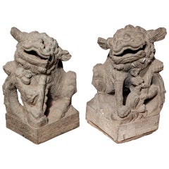 Chinese Pair of Stone Guardian Foo Dogs/Guardian Lions from 18th Century