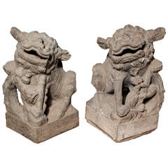 Rare 18th Century Antique Chinese Stone Foo Dogs / Guardian Lions 1