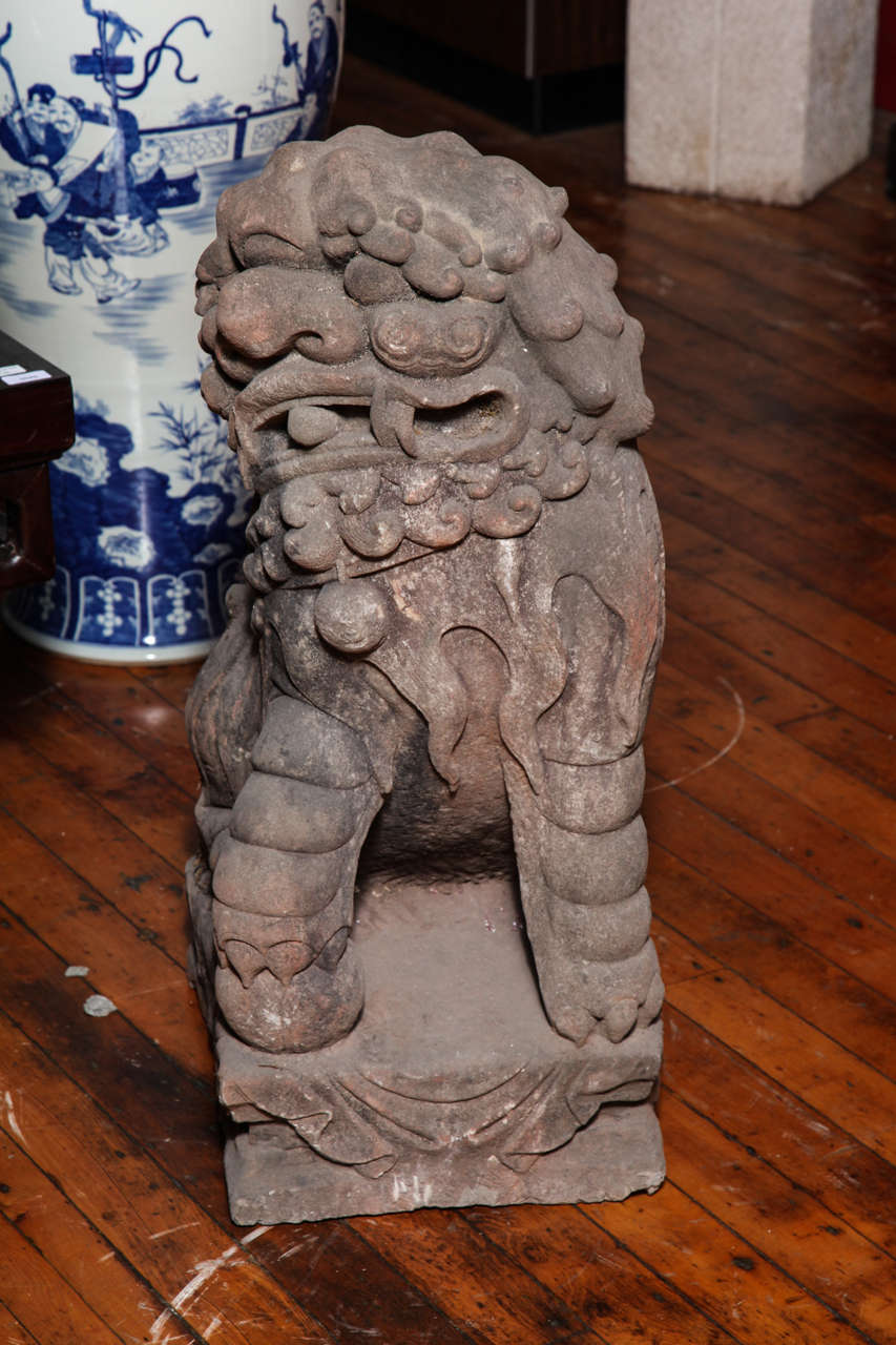 Chinese Late Ming Dynasty Antique Stone Lions from China, circa 16th-17th Century