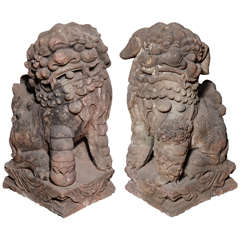 Late Ming Dynasty Antique Stone Lions from China, circa 16th-17th Century