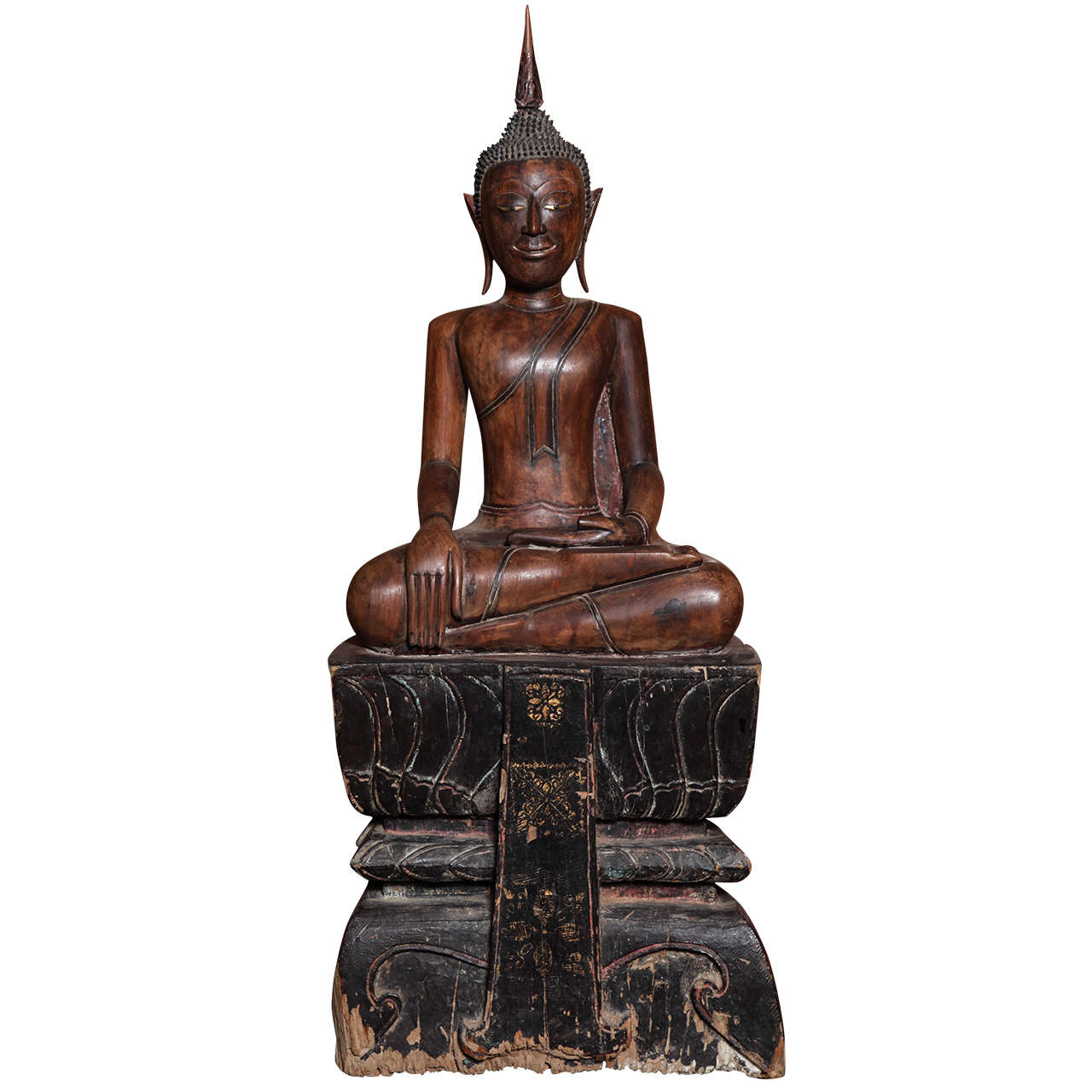 Antique Painted Teak Seated Buddha from Thailand, 17th-18th Century