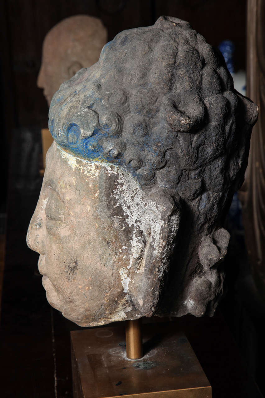 Hand-Carved Massive Ming Dynasty Stone Head of Buddha