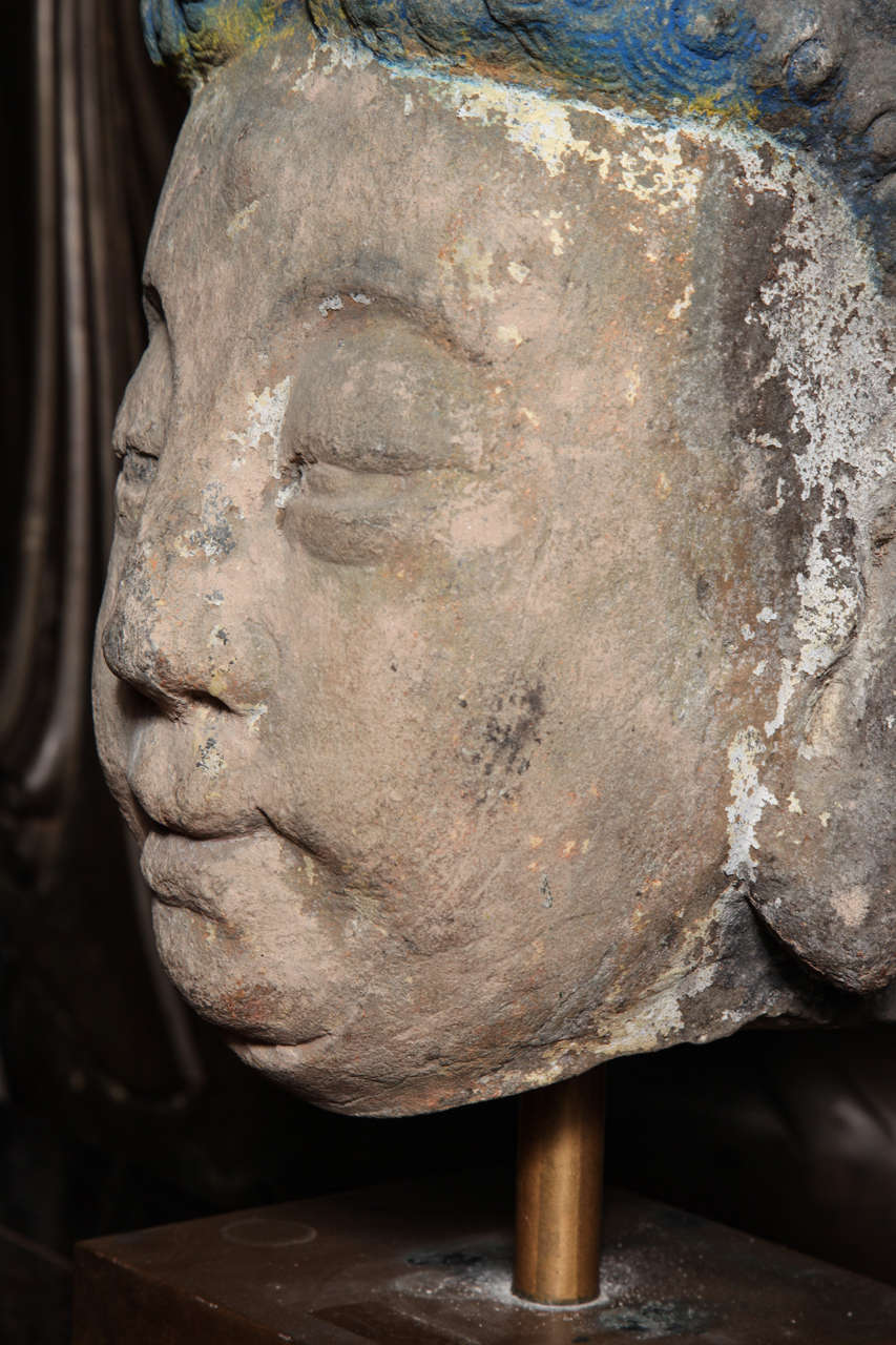 18th Century and Earlier Massive Ming Dynasty Stone Head of Buddha