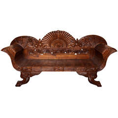 Indonesian Teak Settee with Detailed Carvings from Jakarta, 19th Century