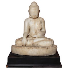 Early 19th Century Mandalay Style Hand-Carved Burmese Alabaster Buddha Sculpture