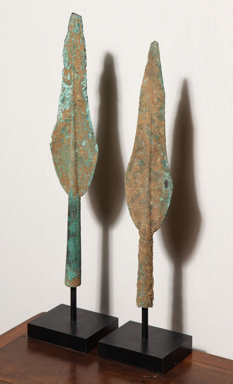 Persian Luristan Bronze Spearheads Made circa 1000 B.C. with Base In Good Condition In Yonkers, NY