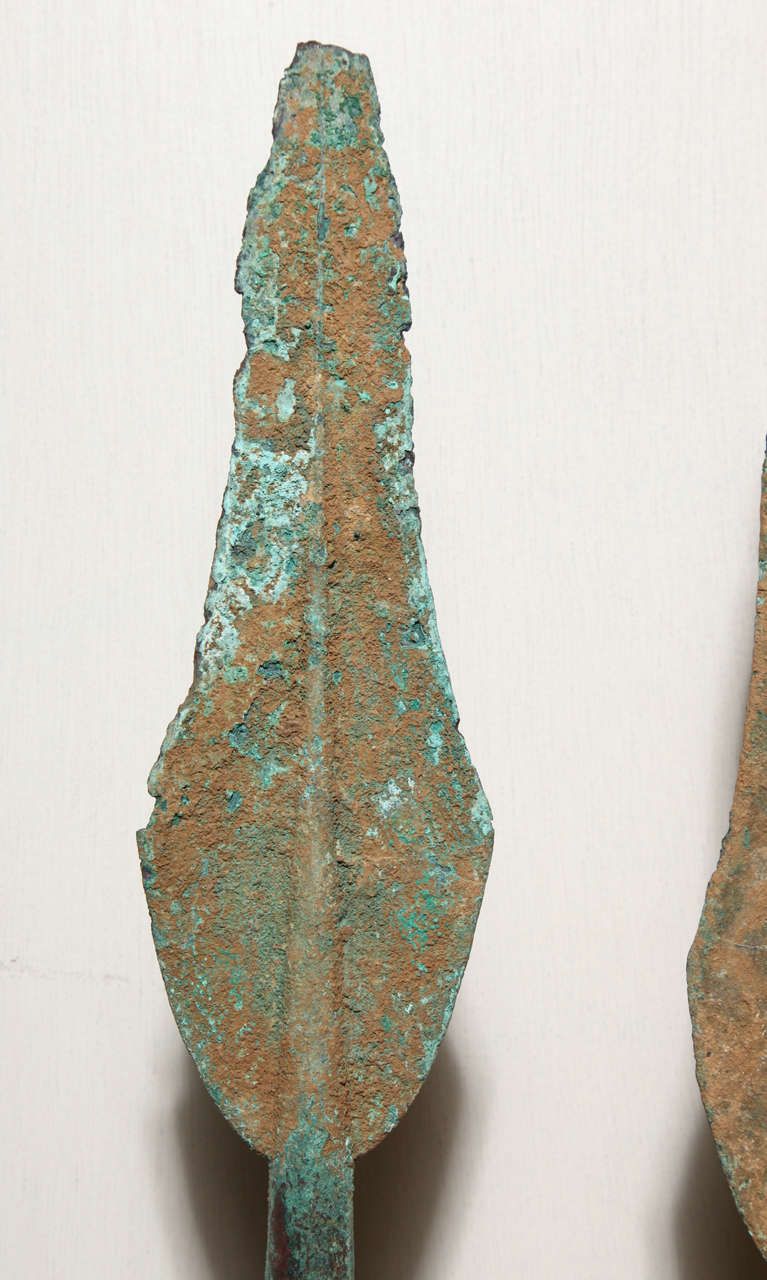 18th Century and Earlier Persian Luristan Bronze Spearheads Made circa 1000 B.C. with Base