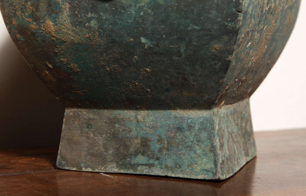 Archaistic Chinese Han Dynasty Bronze Hu Ceremonial Vessel from 200 BC-200 AD with Lid