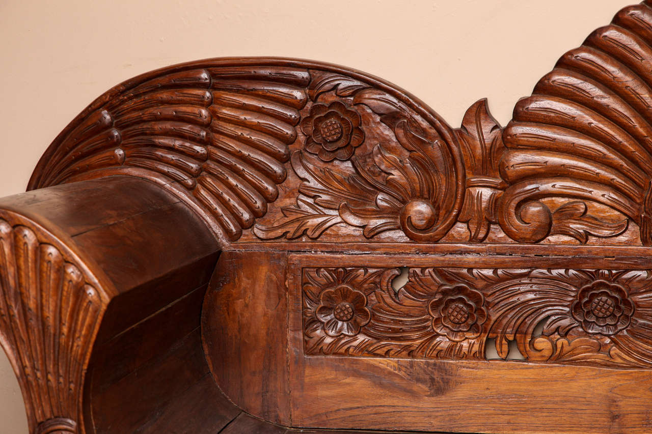 Indonesian Teak Settee with Detailed Carvings from Jakarta, 19th