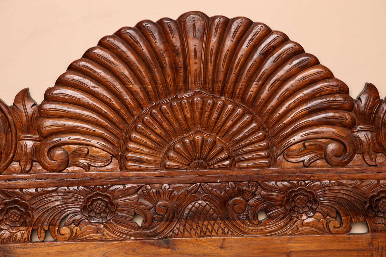 Indonesian Teak Settee with Detailed Carvings from Jakarta, 19th