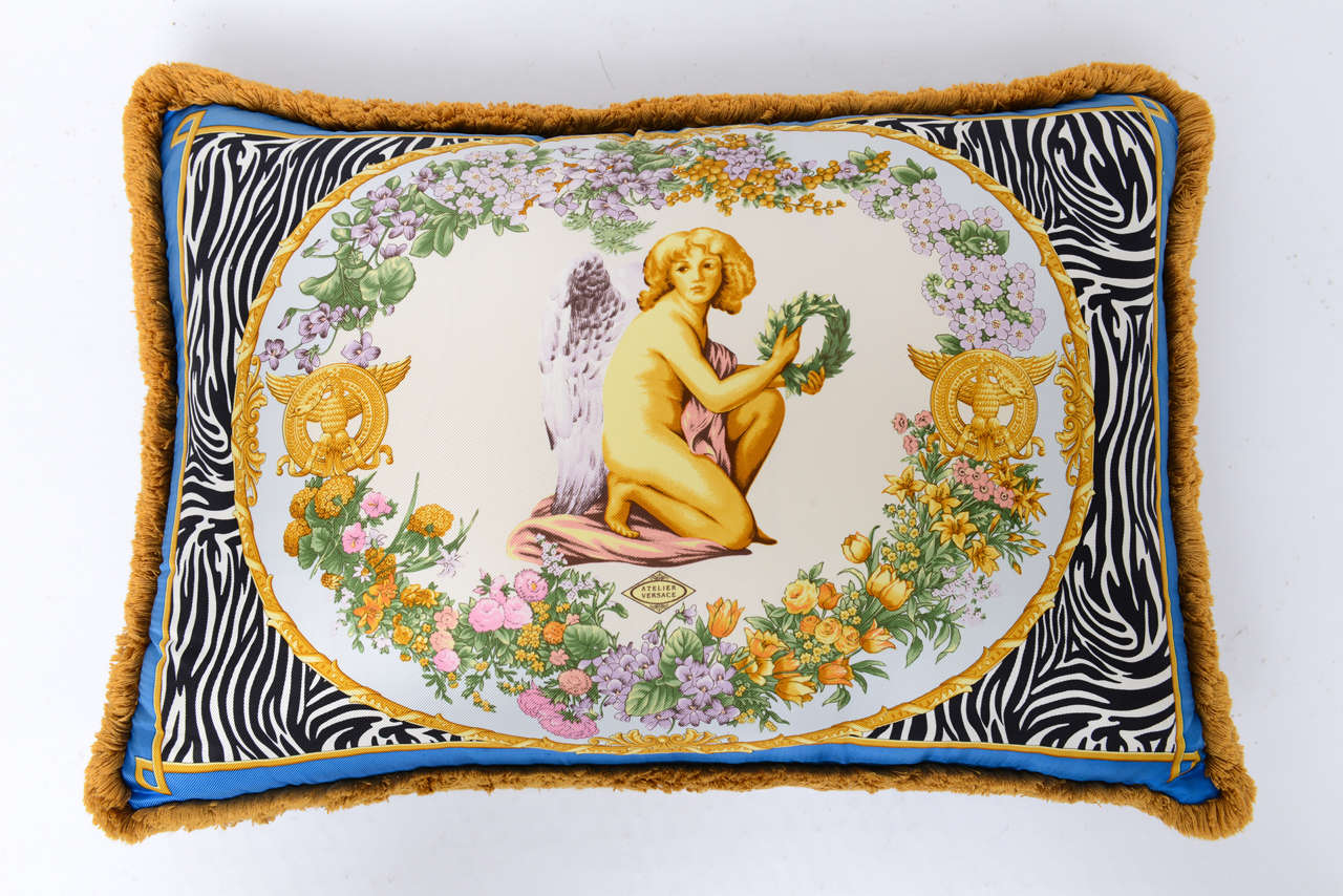 Atelier Versace Pillow. Mixture of opposing design styles as only Versace could. Printed with Atelier Versace Logo.